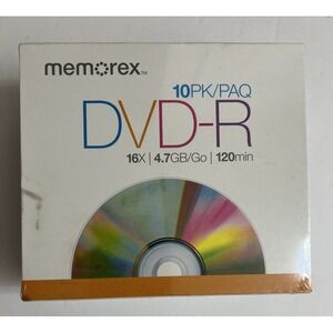 Memorex DVD-R 10 Pack‎ Blank Media in Jewel Cases 16x /4.7GB /120Min Sealed
